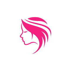 beauty logo template. A beautiful woman's head silhouette with loose hair