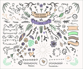 Big collection of hand drawn design elements
