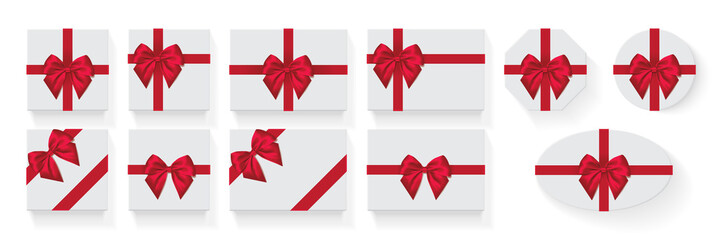 bow on different boxes of packaging