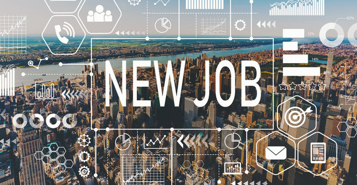 New Job with aerial view of Manhattan, NY skyline