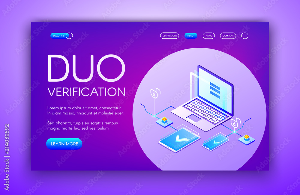 Poster duo verification vector illustration of computer and smartphone with dual authentication for private