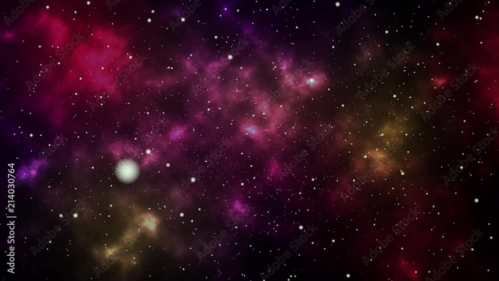 Wall mural drifting through space in a field of stars with a red nebulus in the background
