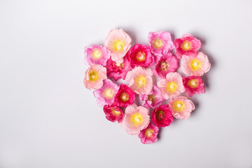 Heart of mallow flowers. Minimalism beauty, mothers Day or Valentines Day concept