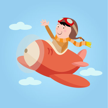 cute little pilot plane boys cartoon character