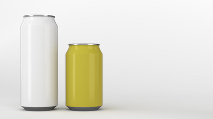 Big white and small yellow soda cans mockup