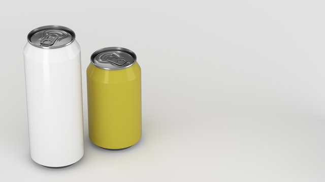 Big white and small yellow soda cans mockup