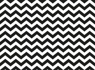 Gordijnen Regelmatig zwart-wit zigzag chevron patroon, naadloze zigzag lijn textuur abstracte geometrie achtergrond © ravennka