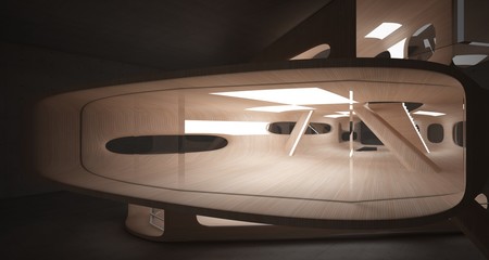 Fototapeta premium Empty dark abstract concrete and wood smooth interior. Architectural background. 3D illustration and rendering