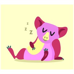 adorable friendly sleeping magenta koala cartoon character