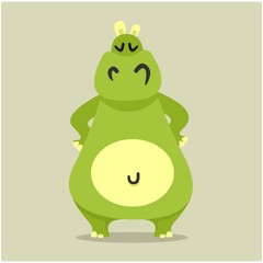 adorable friendly fat chubby green hippopotamus cartoon character