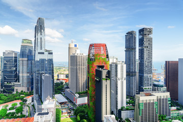 Beautiful view of skyscrapers in Singapore. Summer cityscape