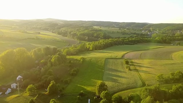 Drone footage at sunset of the village of Rammstein Germany