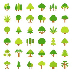 Cute simple tree and plant icon, flat design