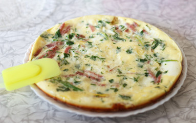 omelet with greens and sausage for breakfast