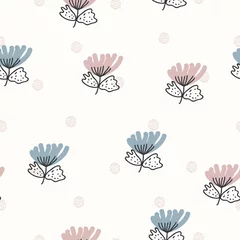 Wallpaper murals Poppies Cute print with dot in scandinavian style. Childish seamless pattern - poppies and dots. Vector floral background. Scandinavian style.