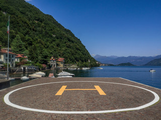 helicopter landing pad on Como Lake, Lombardy. Italy