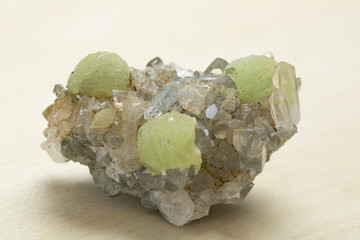 The Prehnite, the mineral rock specimen quartz crystal