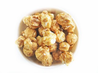 Popcorn caramel isolated white background
