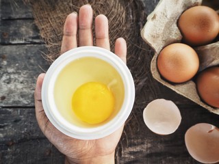 Eggs in a bowl on hand