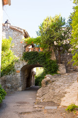 Fototapeta na wymiar Kleine Gasse mit Torbogen und Durchgang in dem mittelalterlichen Dorf Balazuc an der Ardeche
