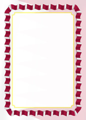 Fototapeta premium Frame and border of ribbon with Qatar flag, template elements for your certificate and diploma. Vector