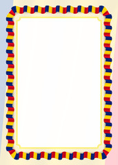 Frame and border of ribbon with Romania flag, template elements for your certificate and diploma. Vector