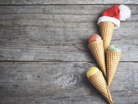 Christmas hat and waffle ice cream