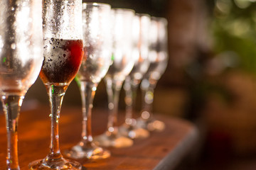 Closeup of wine glasses in a restaurant or banquet