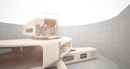 Empty dark abstract concrete and wood smooth interior. Architectural background. 3D illustration and rendering