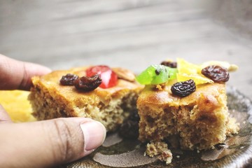 Fruits cake on hand