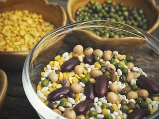 Cereal seeds of soybeans and red beans with green beans millet