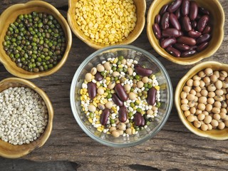 Cereal seeds of soybeans and red beans with green beans millet
