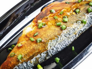 Grilled mackerel isolated white background Japanese food