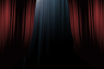 red curtains on stage in theater for drama background