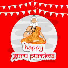 illustration of a saint with happy Guru Purnima text on the occasion of hindu festival Guru Purnima celebrated in India