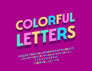 Fototapeta premium Vector Colorful Letters with Shadow. Artistic Bright Font. Modern style Alphabet, Numbers and Symbols for Icon, Logo, Banner