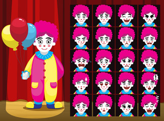 Clown Balloon Girl Costume Cartoon Emotion faces Vector Illustration
