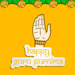 illustration of hand giving blessing with happy Guru Purnima text on the occasion of hindu festival Guru Purnima celebrated in India
