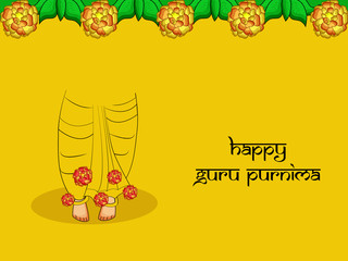 illustration of the feet of the Guru with happy Guru Purnima text on the occasion of hindu festival Guru Purnima celebrated in India