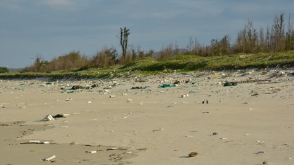 Garbage in the sea affecting marine lives / Environmental problem concept / World environment day