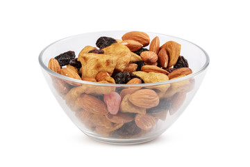 Mixture of candied fruits and nuts isolated on white background