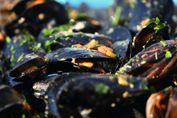 Mussels cooked outside