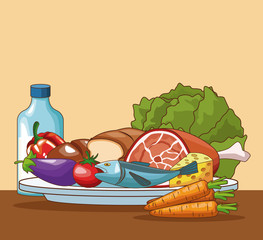 Healthy food on table cartoons vector illustration graphic design