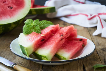 Slices of ripe watermelon in a bowl   