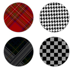 Hounds-tooth pattern, tartan pattern, Black Watch military tartan , Vichy pattern cage white and black colors in a circle. Pattern in a cell.