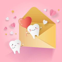 cartoon tooth with love concept