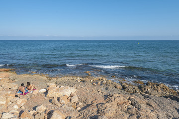 Coast of mediterranean sea with the sky and waves.