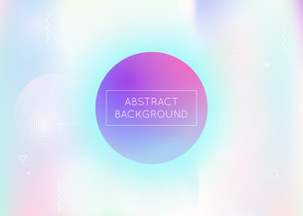Holographic background with liquid shapes. Dynamic bauhaus gradient with memphis fluid elements. Graphic template for flyer, ui, magazine, poster, banner and app. Fluorescent holographic background.