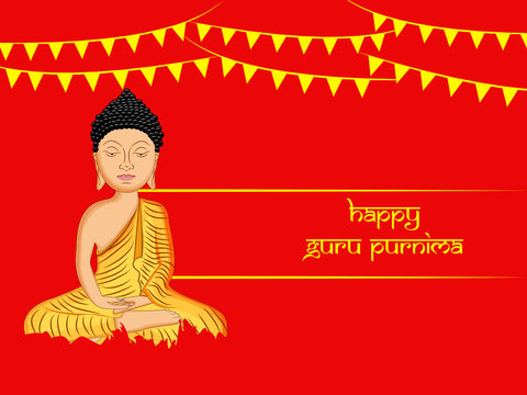 illustration of lord Buddha and decoration with happy Guru Purnima text on the occasion of hindu festival Guru Purnima celebrated in India