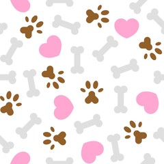 Plakat seamless pattern i love dog theme, bone and foot print